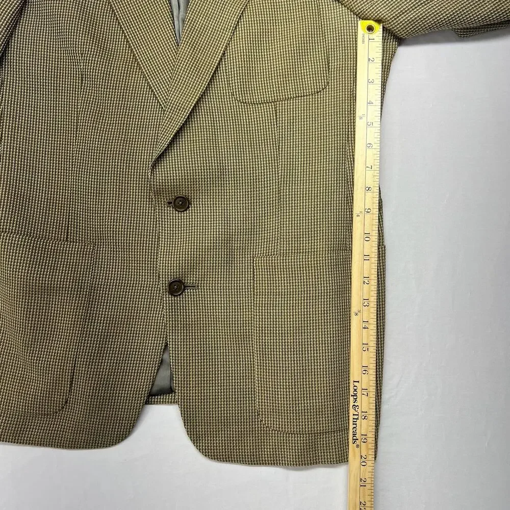 Vintage Austin Reed Wool Sport Coat 40R Tan Houndstooth USA Made Union Blazer